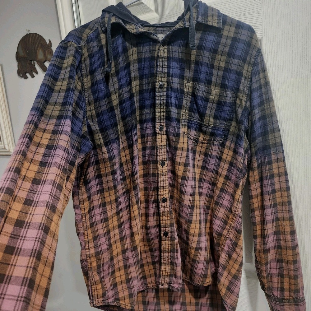 Decree Plaid Flannel Hoodie Shirt L‎ Women's Grunge Skater Y2K 90s Inspired